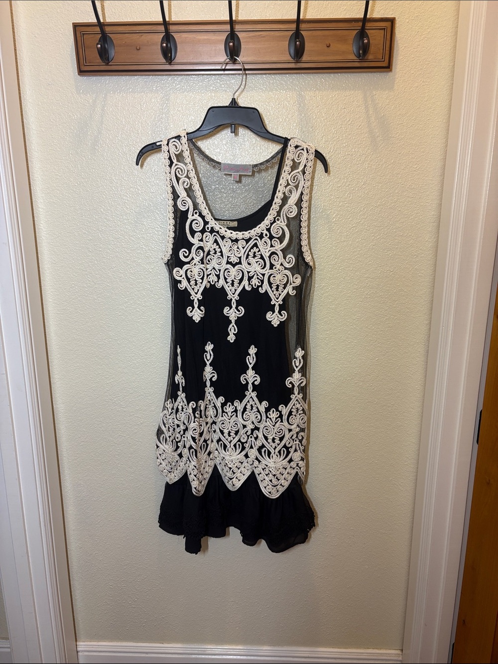 Pretty Angel Black Dress with Ivory Lace Overlay